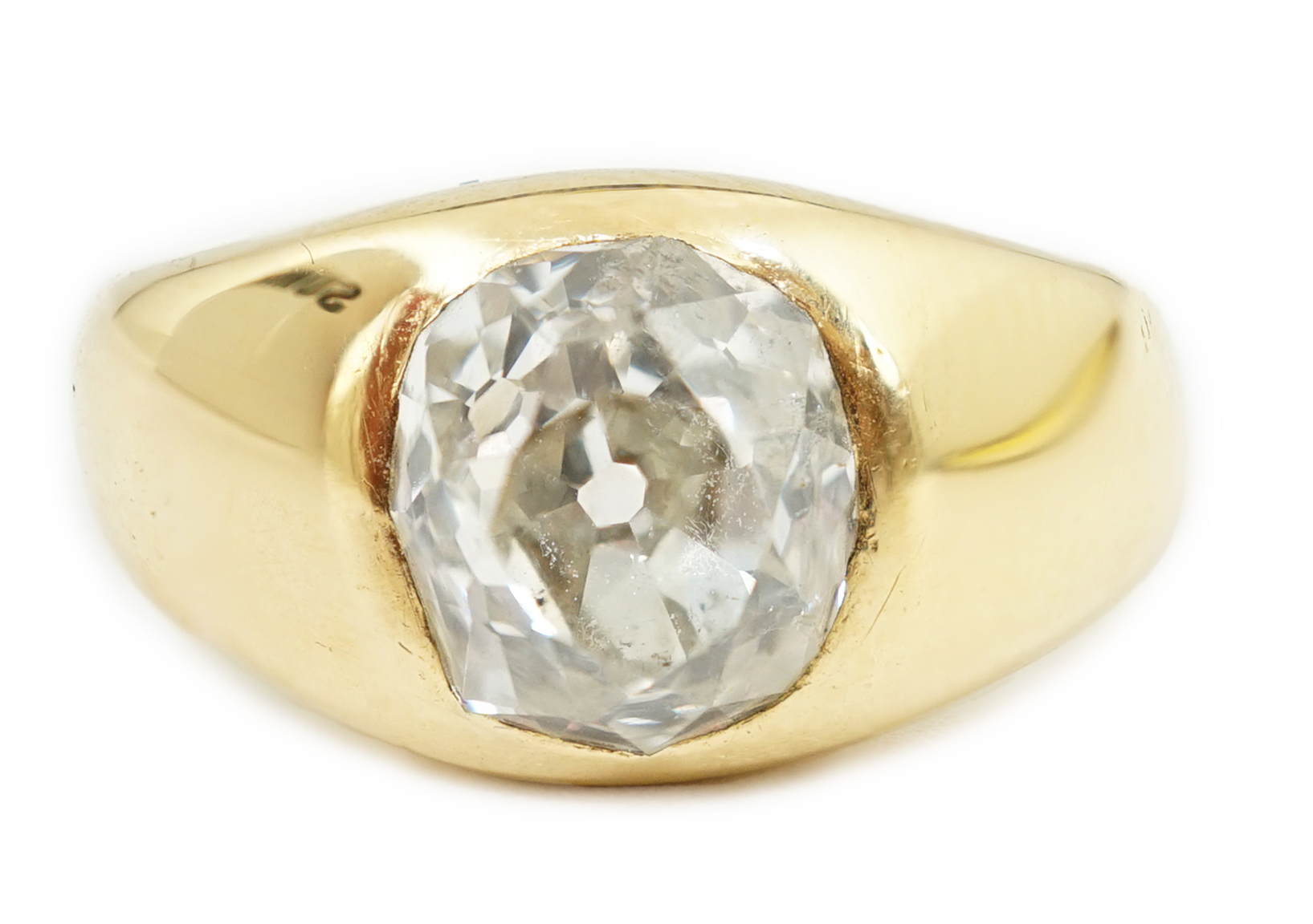 A George V 18ct gold and solitaire diamond gypsy set ring